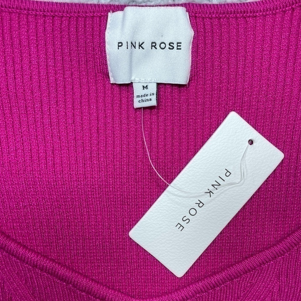 PINK ROIS Bodysuit Womens Medium Bodycon Vneck Holiday Party Pink Layer Club NEW
